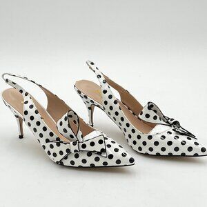 YDN White Stiletto Mid Heel Pumps Bow Pointed Toe Slingback Slip on Sandals